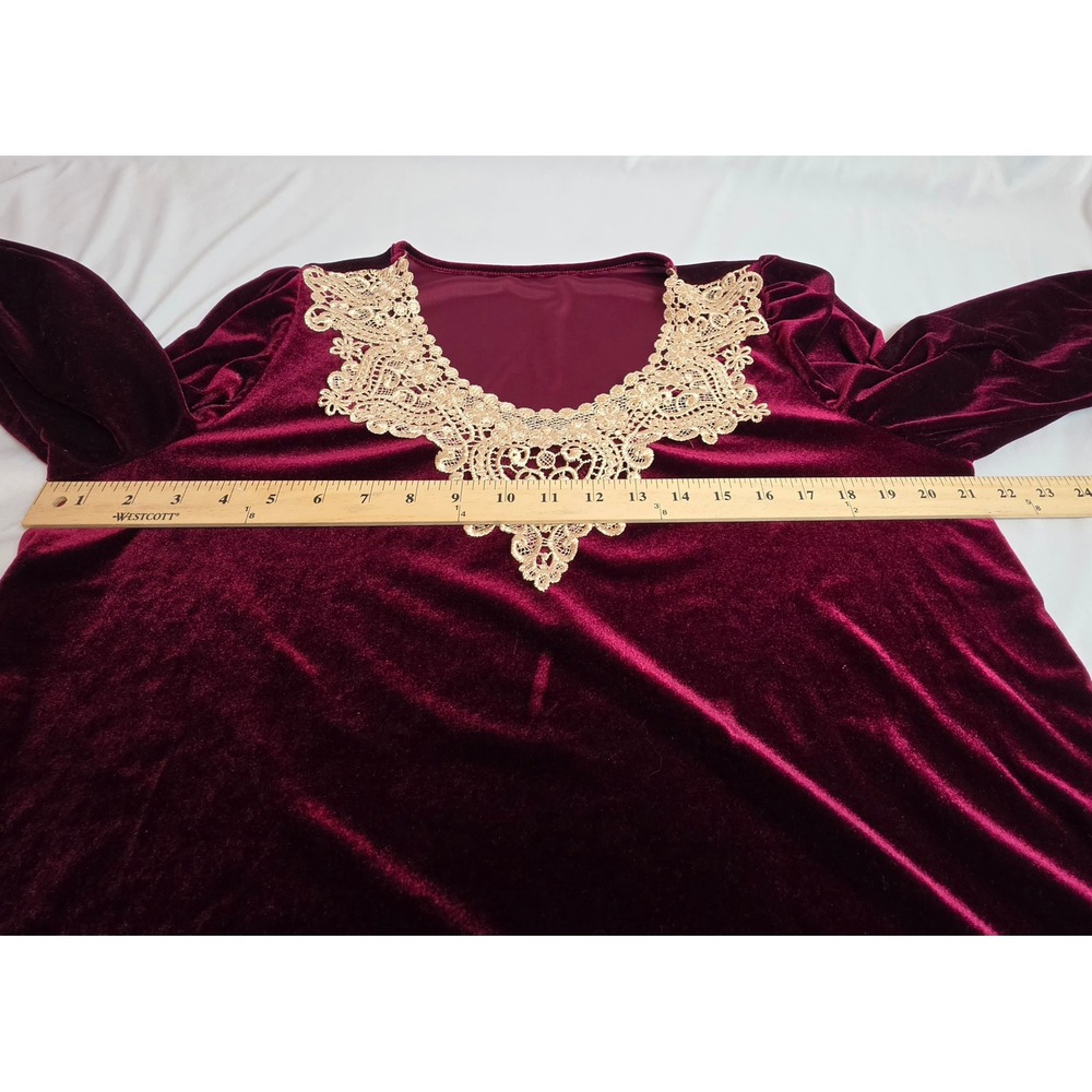 Burgundy Velvet Lace V-Neck Top Romantic Goth Whimsigoth Victorian Wine 0XL - Picture 3 of 5
